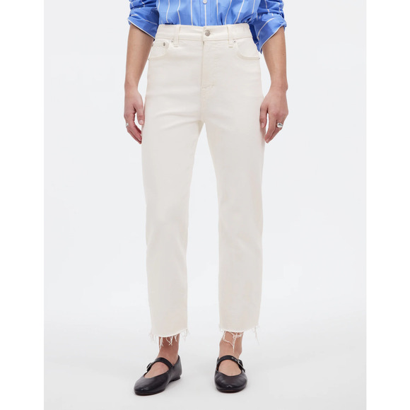Madewell Womens The 90’s Straight Crop Jeans Raw Hem Edition Tile White Size 24 - Picture 1 of 8